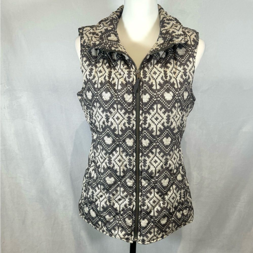 Coldwater Creek gray and white snowflake print puffer vest size XS